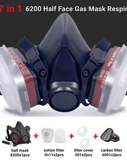 Dust and Gas Mask: Anti-Fog Safety Goggles, 6200 Black Half-Face Gas Respirator for Epoxy Resin Painting, Spray, and Polishing Work - Father's Grip