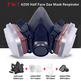 Dust and Gas Mask: Anti-Fog Safety Goggles, 6200 Black Half-Face Gas Respirator for Epoxy Resin Painting, Spray, and Polishing Work - Father's Grip