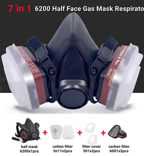 Dust and Gas Mask: Anti-Fog Safety Goggles, 6200 Black Half-Face Gas Respirator for Epoxy Resin Painting, Spray, and Polishing Work - Father's Grip