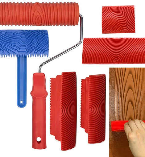 6pcs 7-Inch Wood Graining Paint Roller Set for Wall Art and Room Décor - Father's Grip