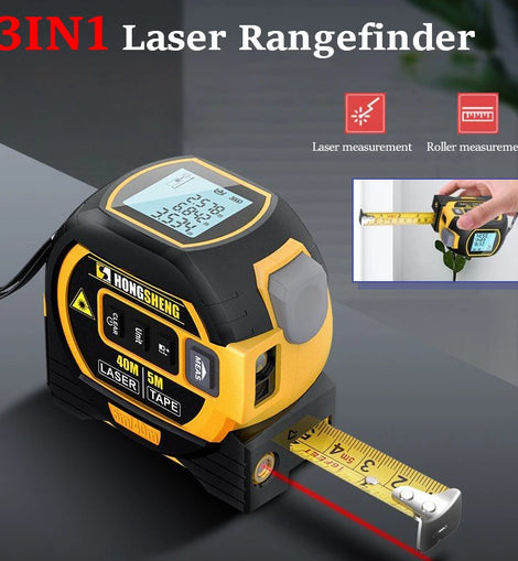 3-in-1 Laser Tape Measure: Rangefinder, Infrared High-Precision, Intelligent Electronic Ruler, Cross Line Measuring Instrument - Father's Grip