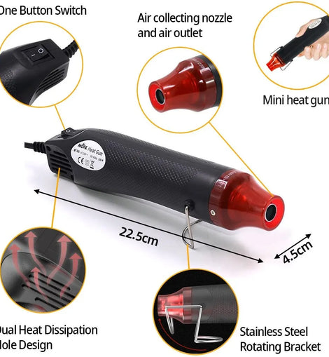 1Pc 220V Mini Heat Gun for DIY Soldering, Electric Heat Dryer, Mini Heat Gun for Crafts, Shrink Tubing, and Wraps - Father's Grip