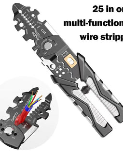 25-in-1 Multi-Functional Stripping and Crimping Pliers: Wire Stripper, Ring Crimper, and Network Cable Stripper Tools - Father's Grip