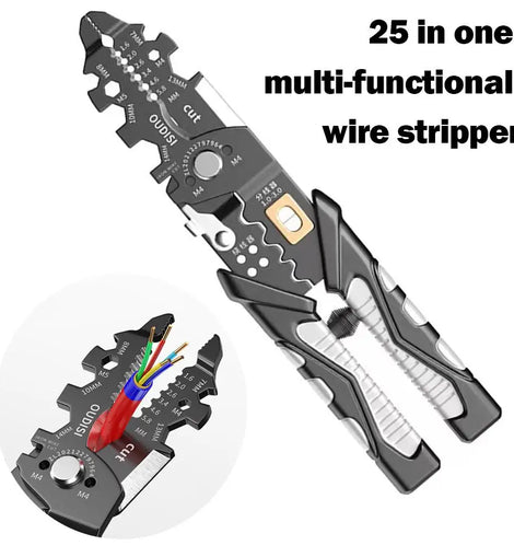 25-in-1 Multi-Functional Stripping and Crimping Pliers: Wire Stripper, Ring Crimper, and Network Cable Stripper Tools - Father's Grip